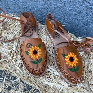 Sunflower Embroidered Leather huaraches